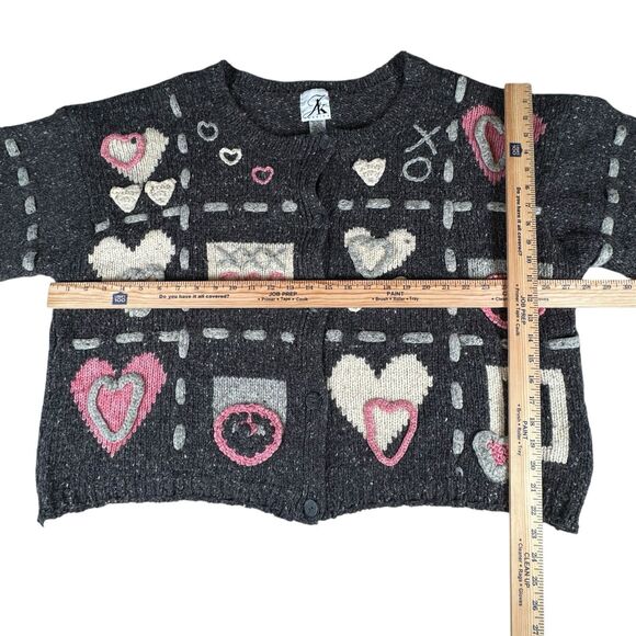 Vintage Wool Angora Blend Sweater Button Up Cardigan JK America Love Hearts XOXO - Picture 7 of 16